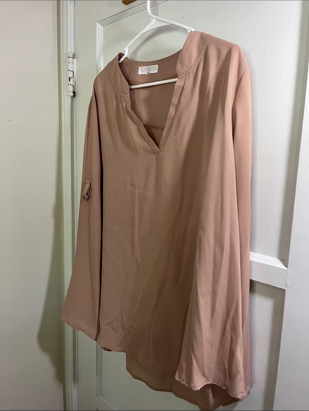 Rowen Blush Taupe V-Neck Long Sleeve Blouse